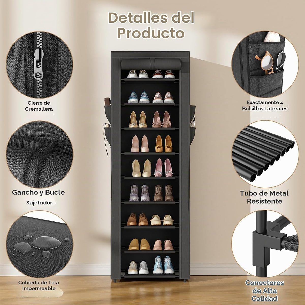 LANTEFUL Zapatero estrecho con tapa, organizador de zapatos de 10 n...