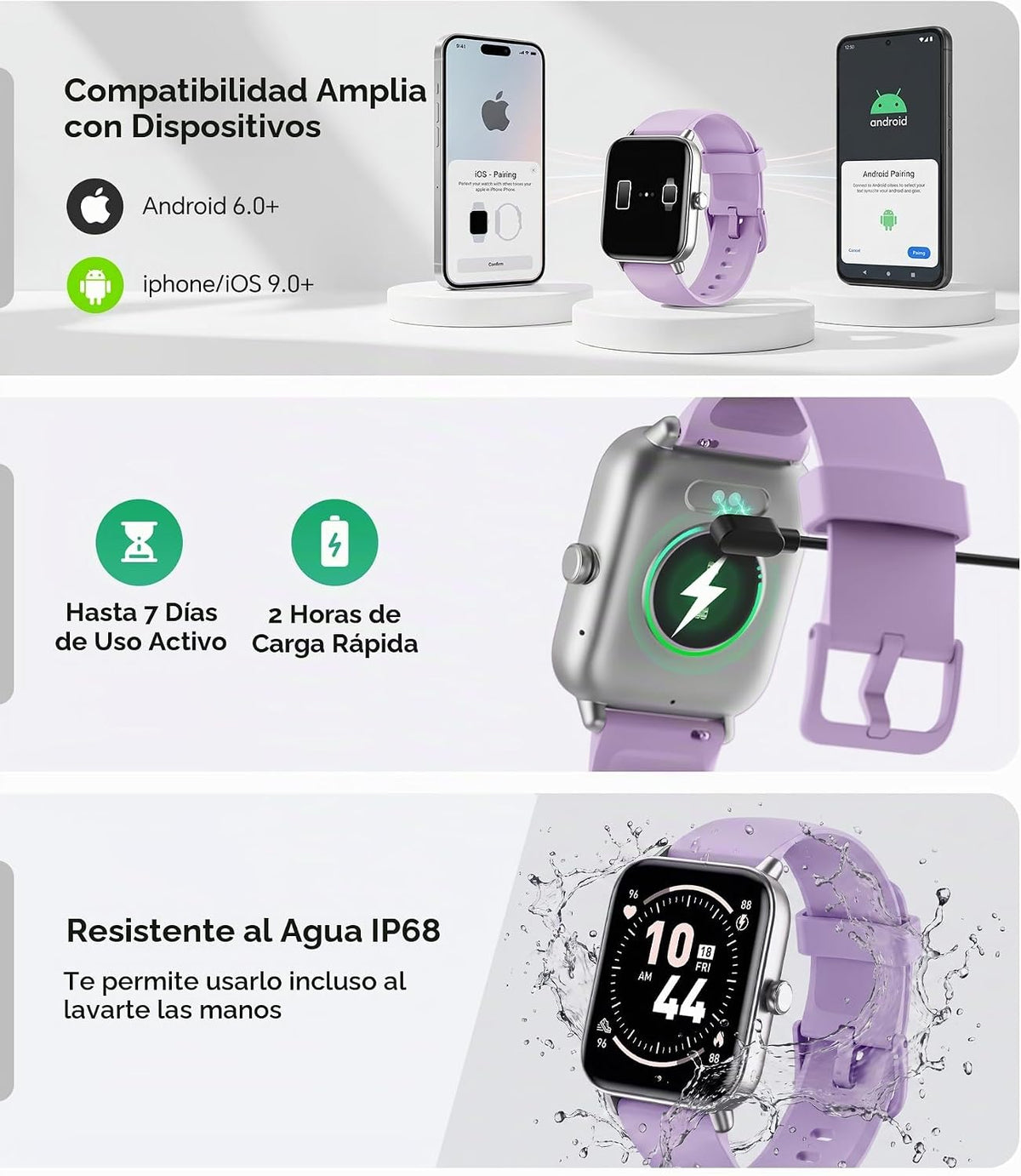 Reloj inteligente para mujeres\/hombres, llamadas Bluetooth, Alexa...