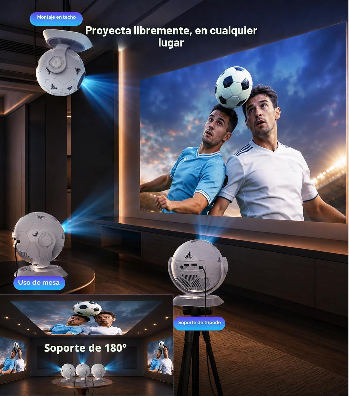 Magcubic Mini proyector con temática de fútbol 2026, soporte 4K And...