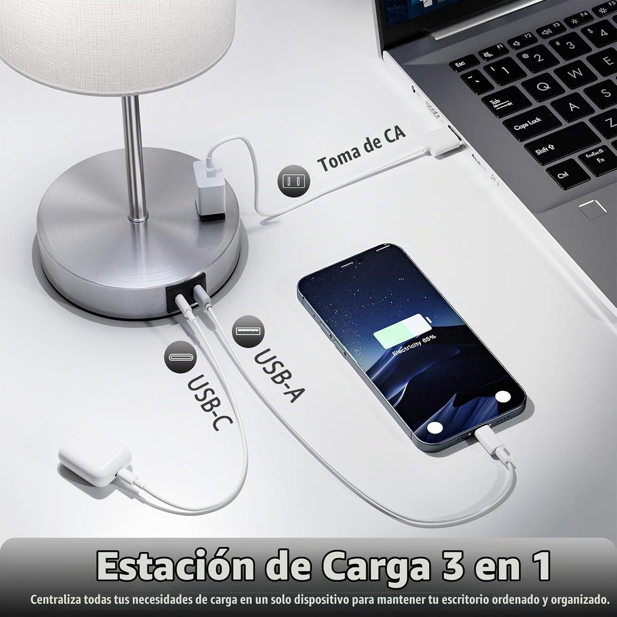 Juego de 2 lámparas táctiles grises de 17.6" para dormitorio, r...