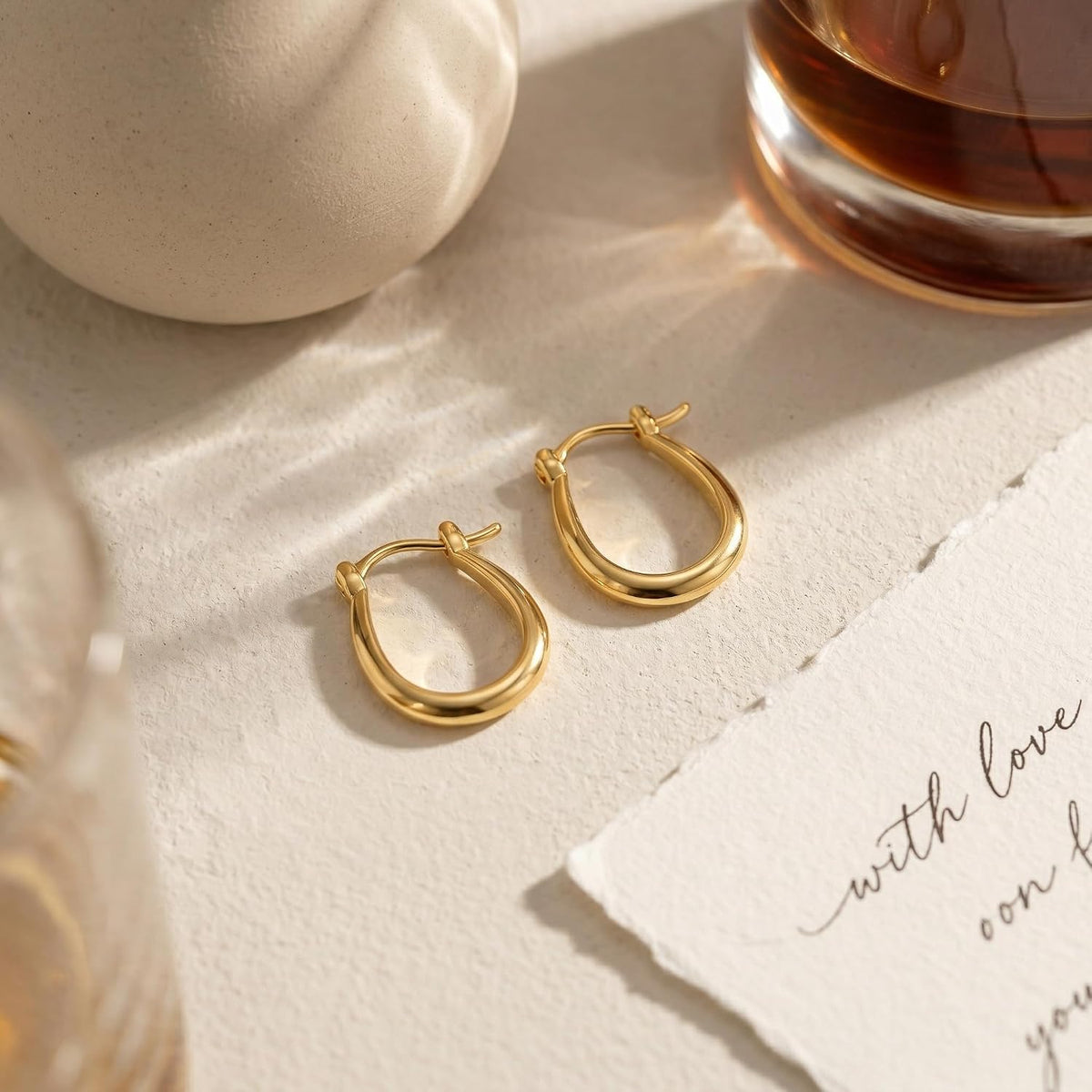 Aretes de oro de 14 quilates para mujer, aretes clásicos en forma d...