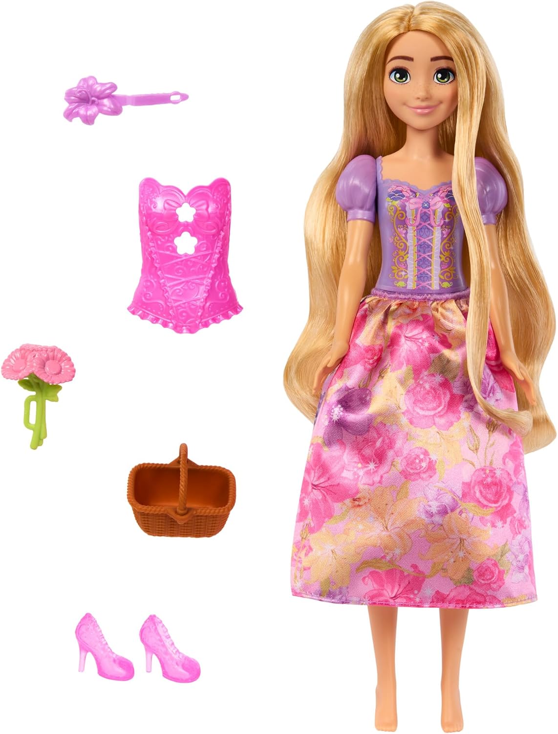 Mattel Disney Princess - Set de moda de muñeca Rapunzel, gira y des...