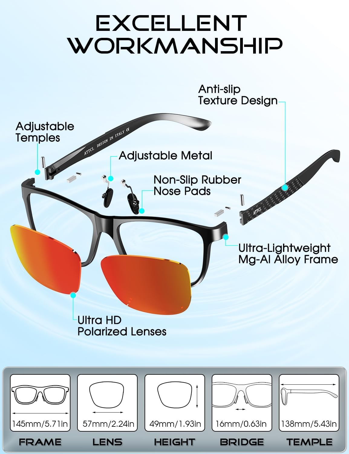 ATTCL Gafas de sol polarizadas para hombre Al-Mg Metal ultraligeras...