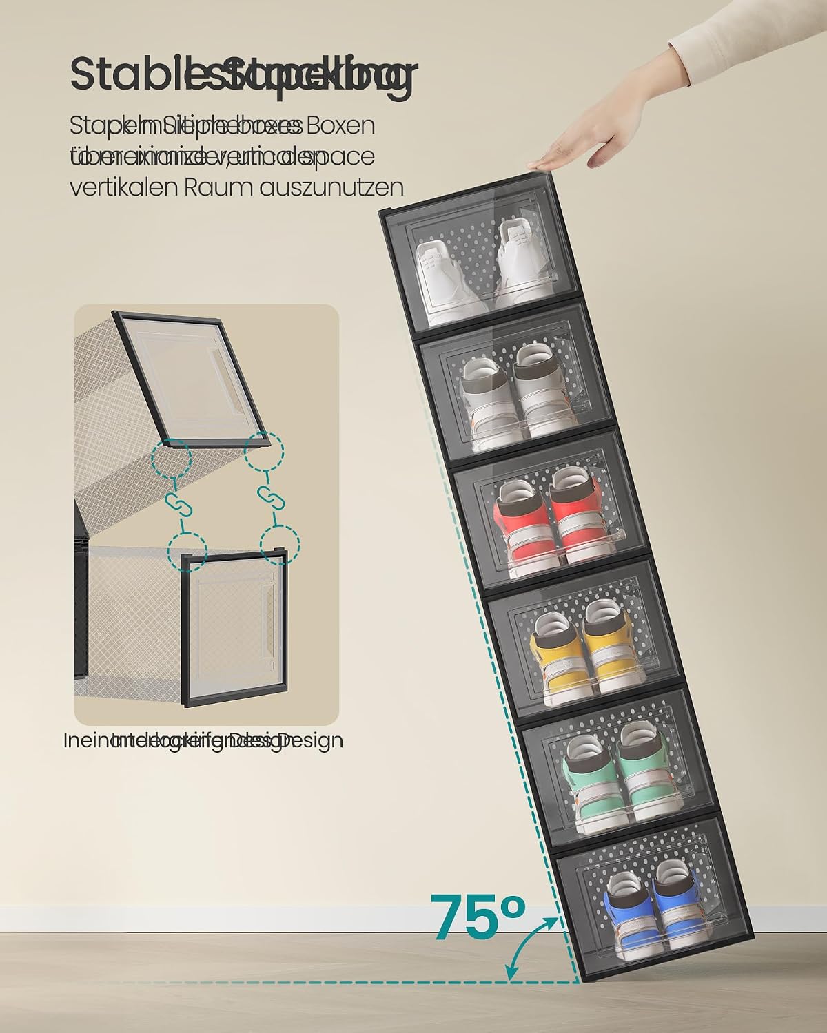 SONGMICS Cajas de zapatos, caja de plástico transparente, paquete d...