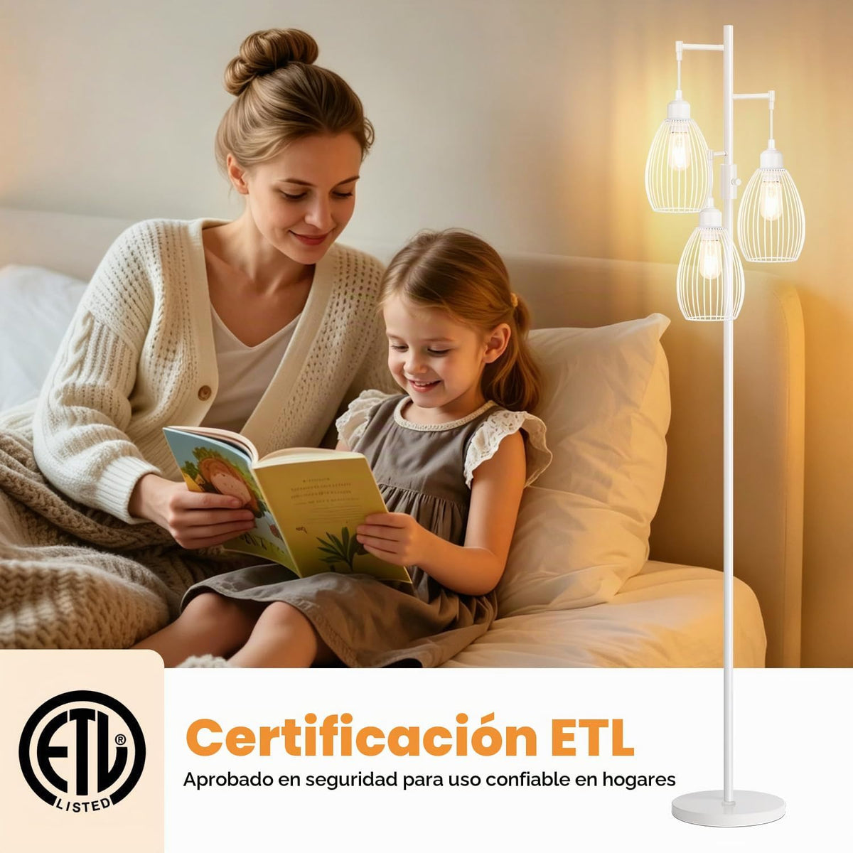 Lámpara de pie regulable, 3 bombillas LED Edison de 800LM incluidas...