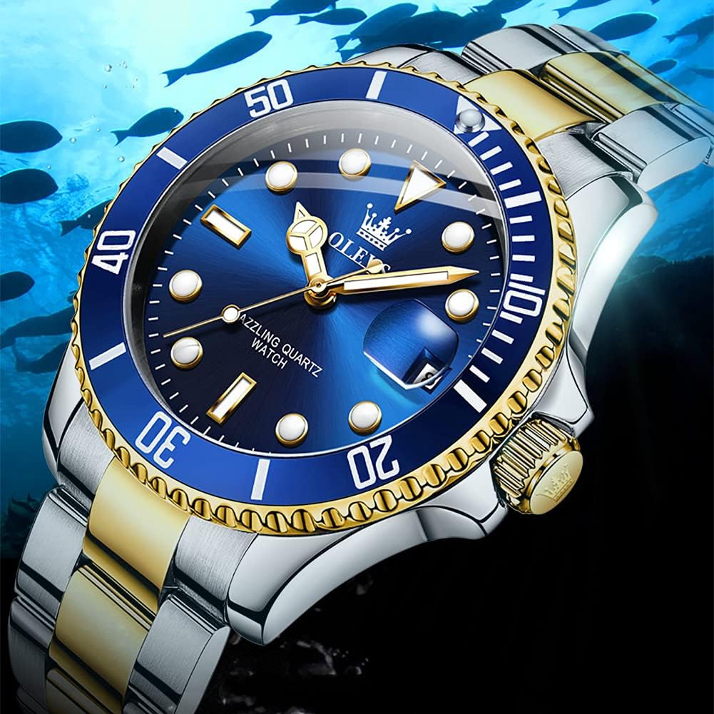 OLEVS Relojes de lujo para hombres grandes de acero inoxidable resi...