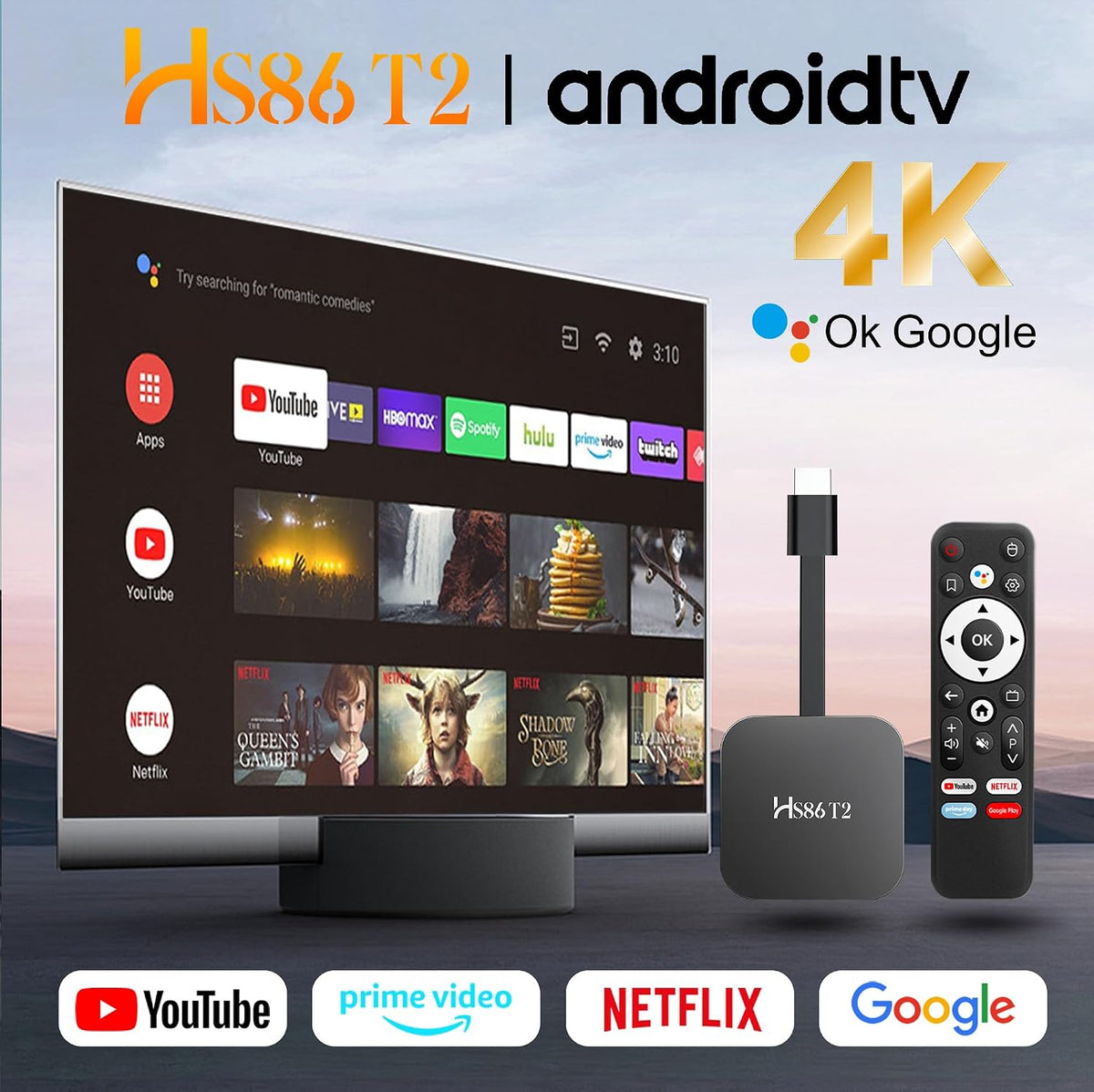 2026 Android 14.0 TV Stick HS86 T2 4K 2GB RAM 16GB ROM Doble Wi-Fi...