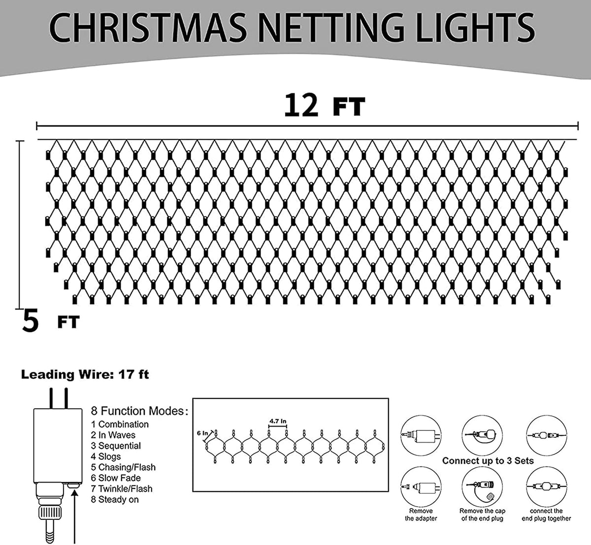 Dazzle Bright - Luces de red de Navidad, 360 LED de 12 pies x 5 pie...