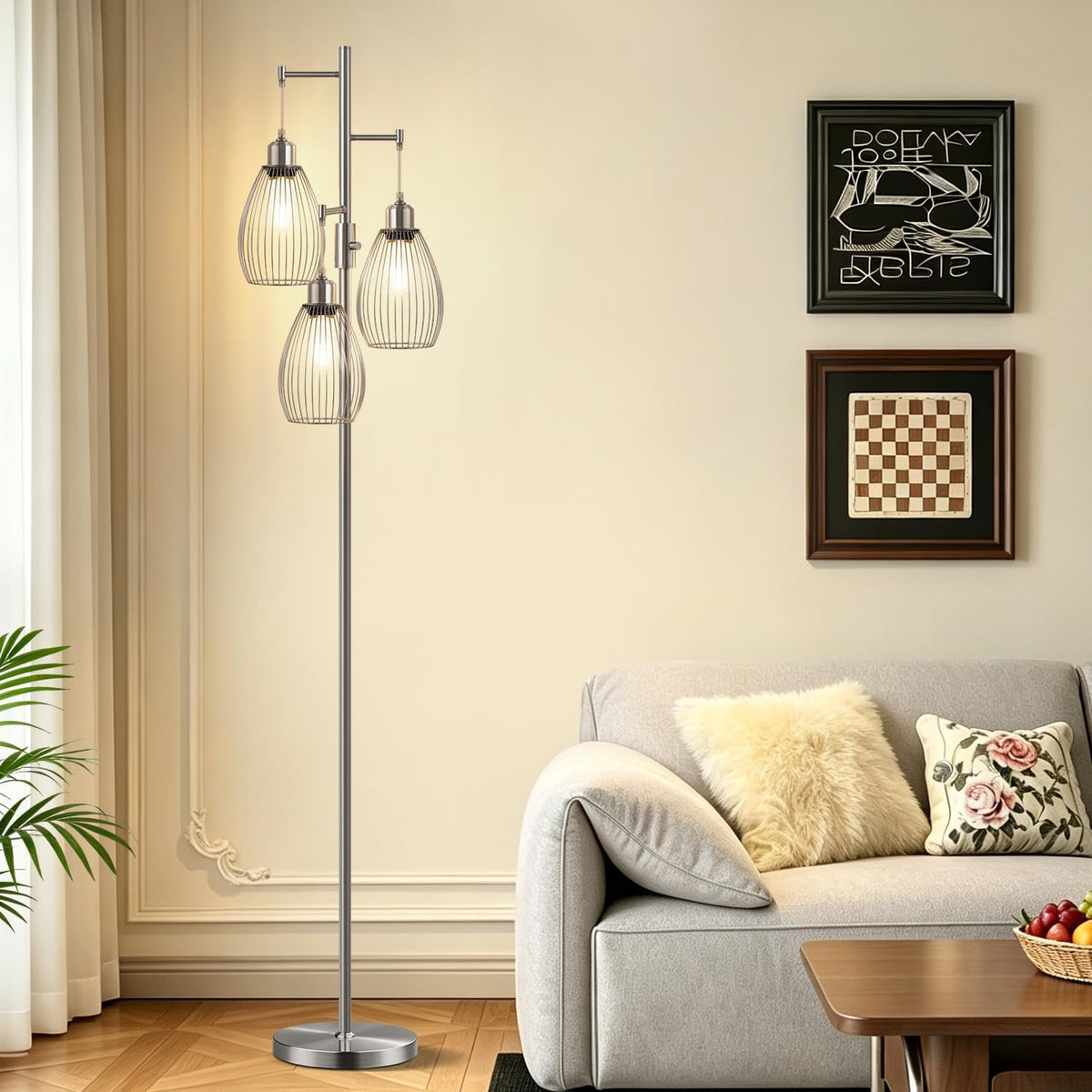Nintiue Lámpara de pie regulable, 3 bombillas LED Edison de 800 lm...