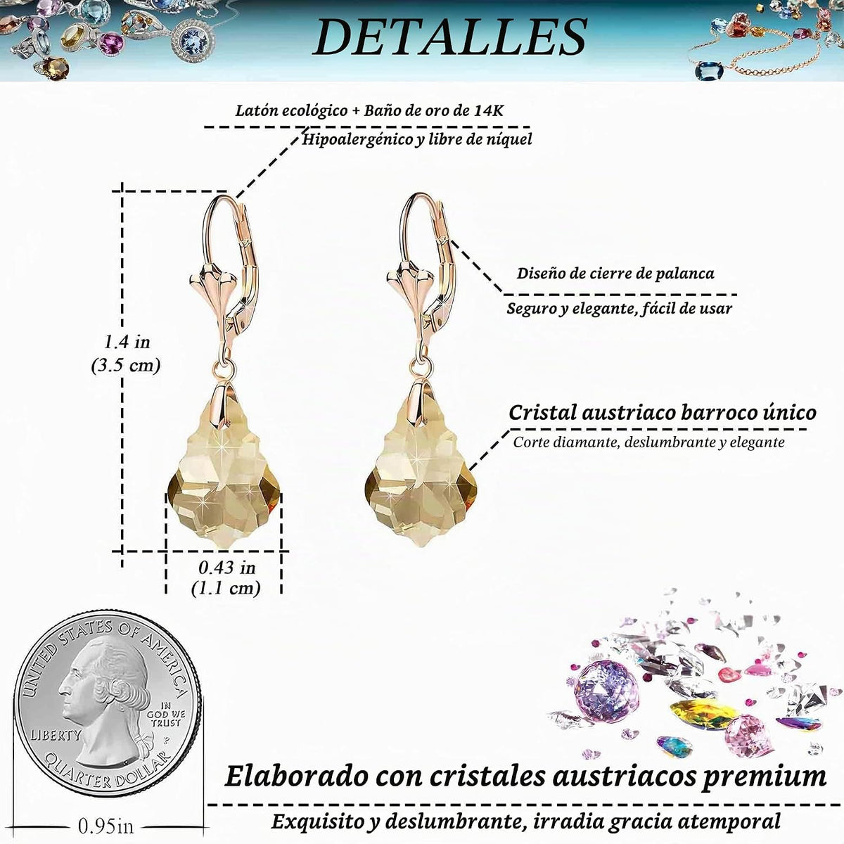Aretes de cristal austriaco barroco con cierre de palanca para muje...