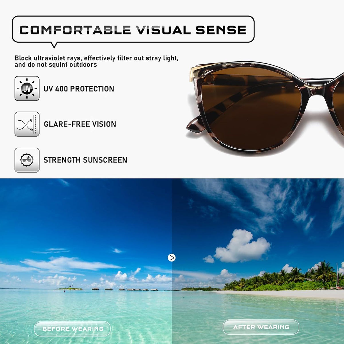 Colrea Gafas de Sol Modernas con Forma de Ojo de Gato para Mujer, E...