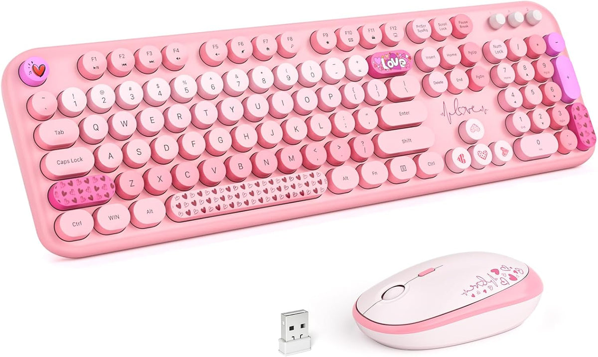 MOFII - Combo de teclado y mouse inalámbricos, teclado retro de tam...