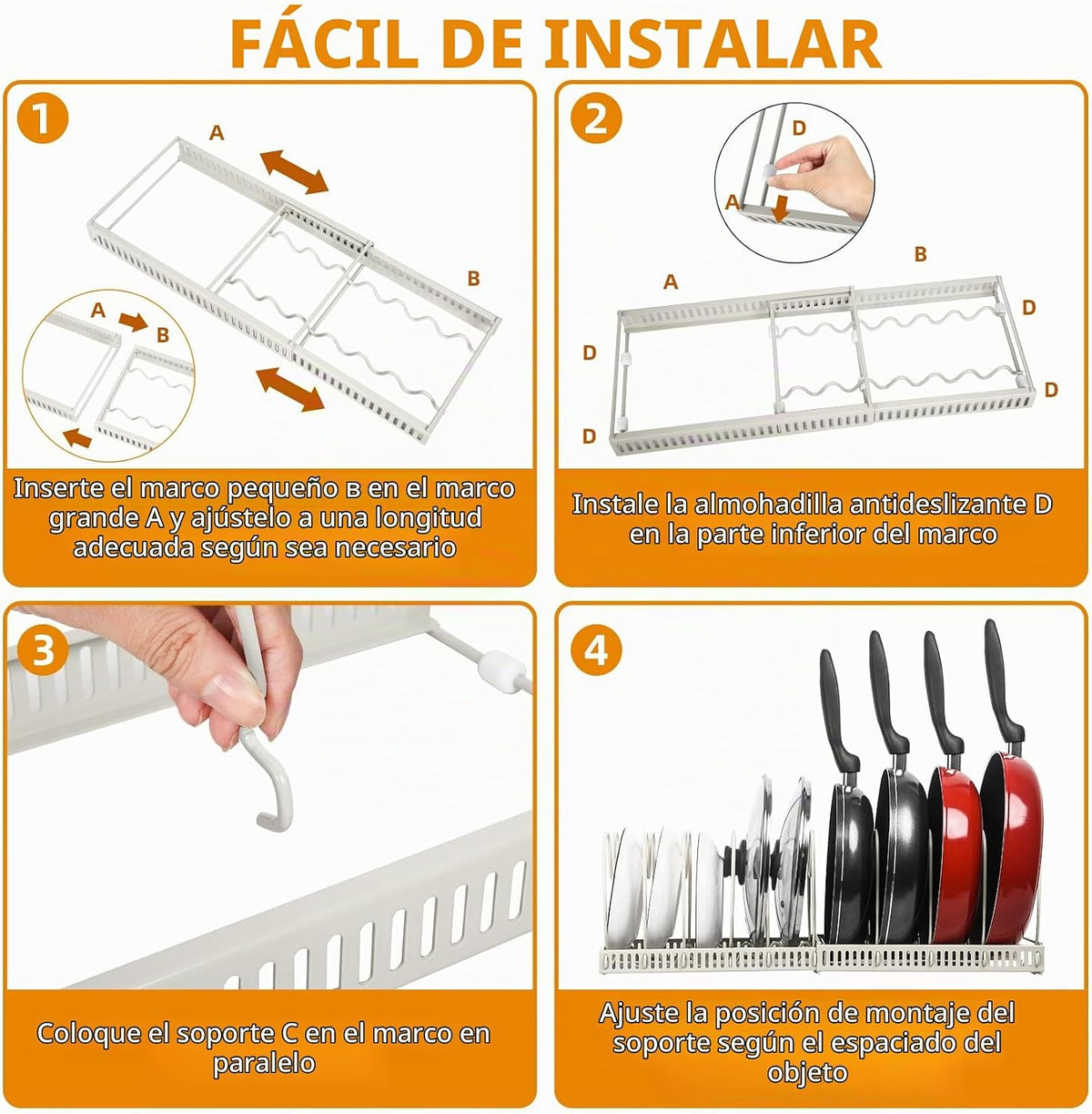 ROOHUA Estante organizador de tapas de ollas y sartenes para debajo...