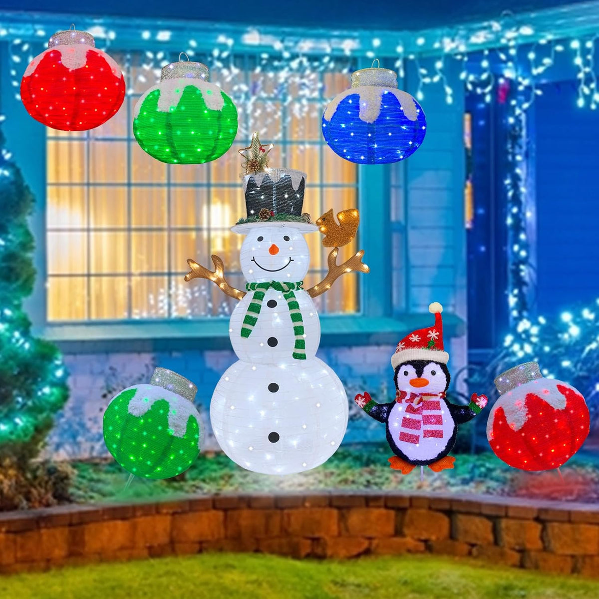 Esferas de Navidad para exteriores iluminadas, 2 adornos de Navidad...