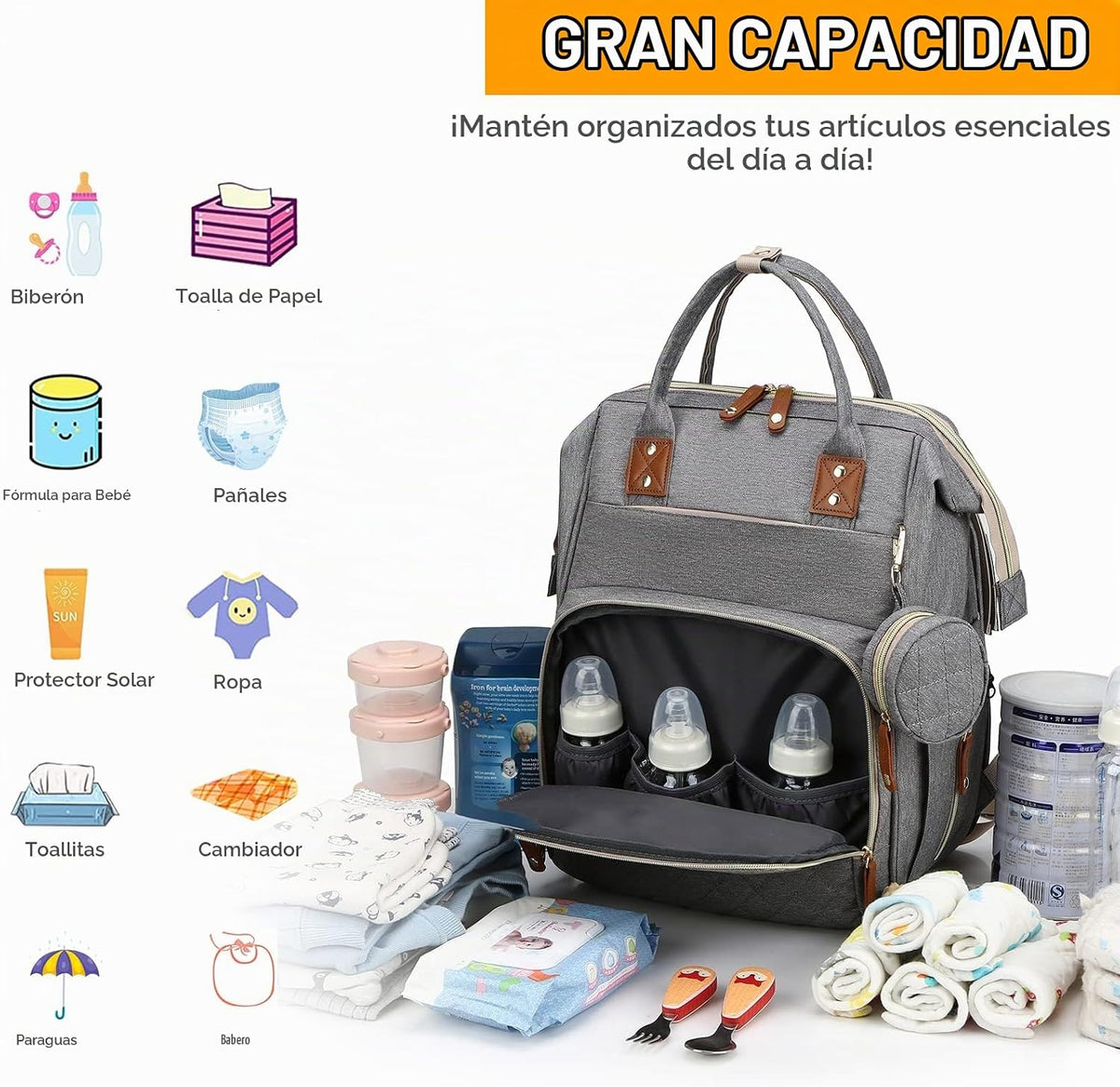 Bolsa de pañales con cambiador, mochila para bebé con cambiador ple...