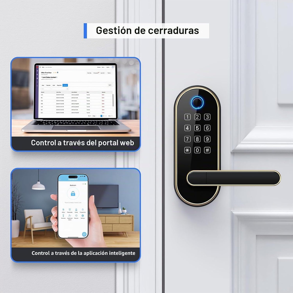Cerradura inteligente de huellas dactilares Bluetooth con mango y t...