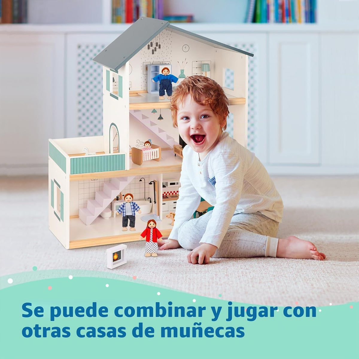 OOOK Juego de muebles de madera para casa de muñecas para niños, 26...