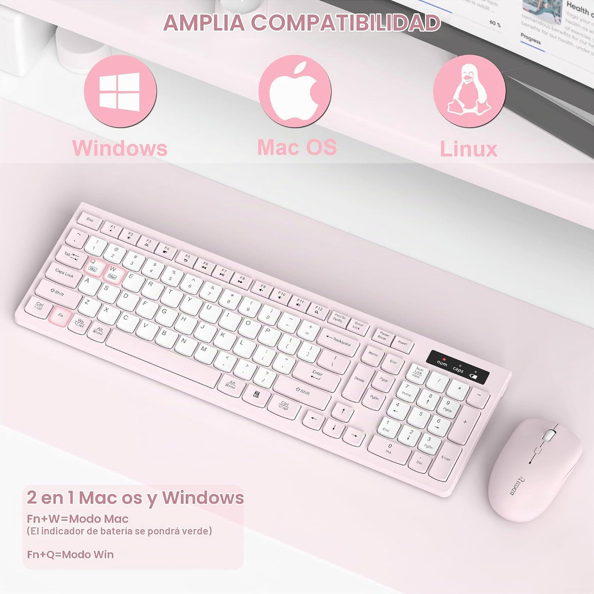 Teclado inalámbrico y mouse combinado silencioso para oficina y hog...