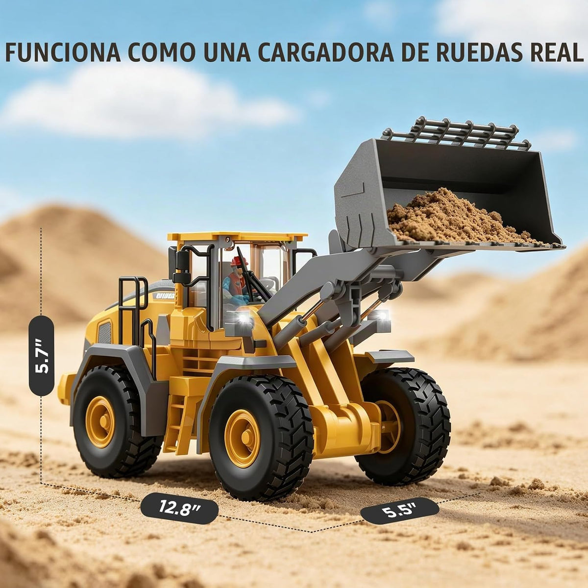 KIDMARKT - Cargador de ruedas de metal a control remoto para niños,...