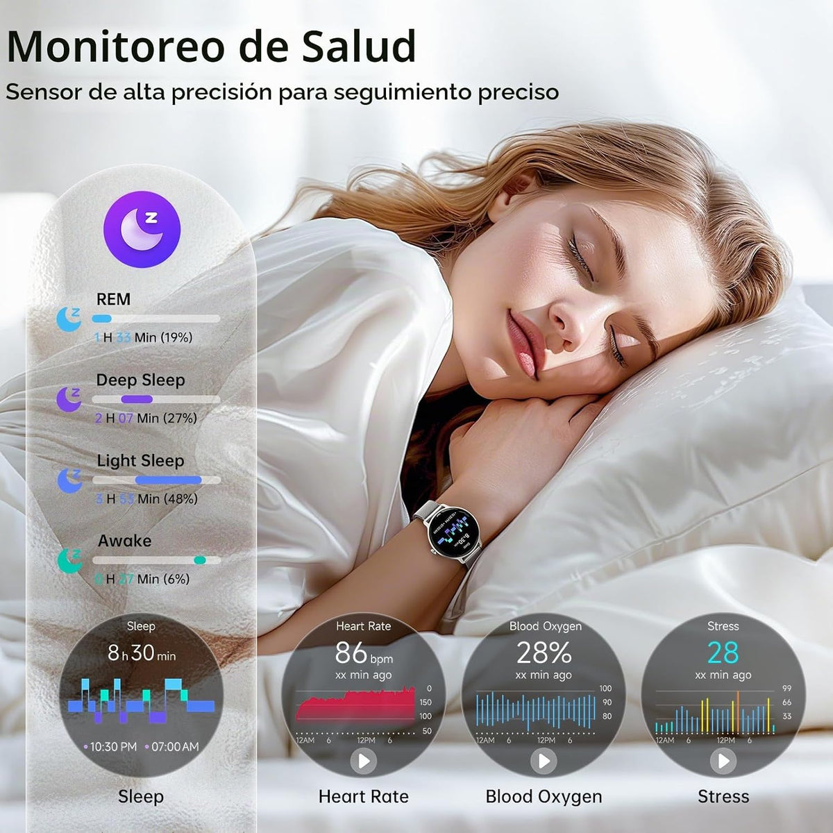 Reloj inteligente para mujer, reloj inteligente AMOLED HD de 1.27 p...
