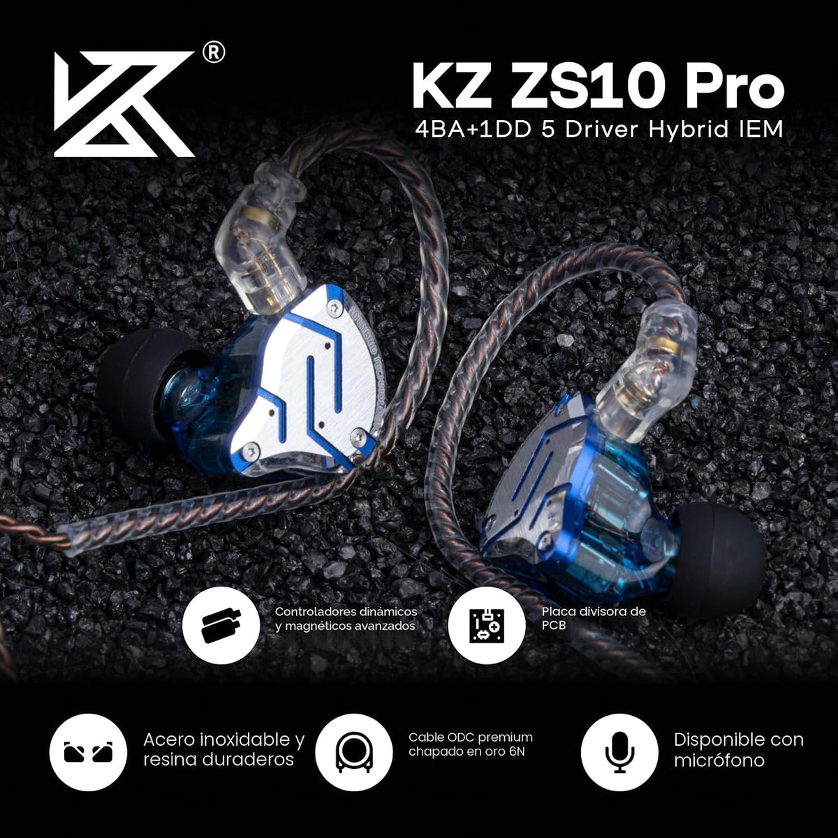 Linsoul KZ ZS10 Pro, auriculares intrauditivos HiFi con 5 controlad...