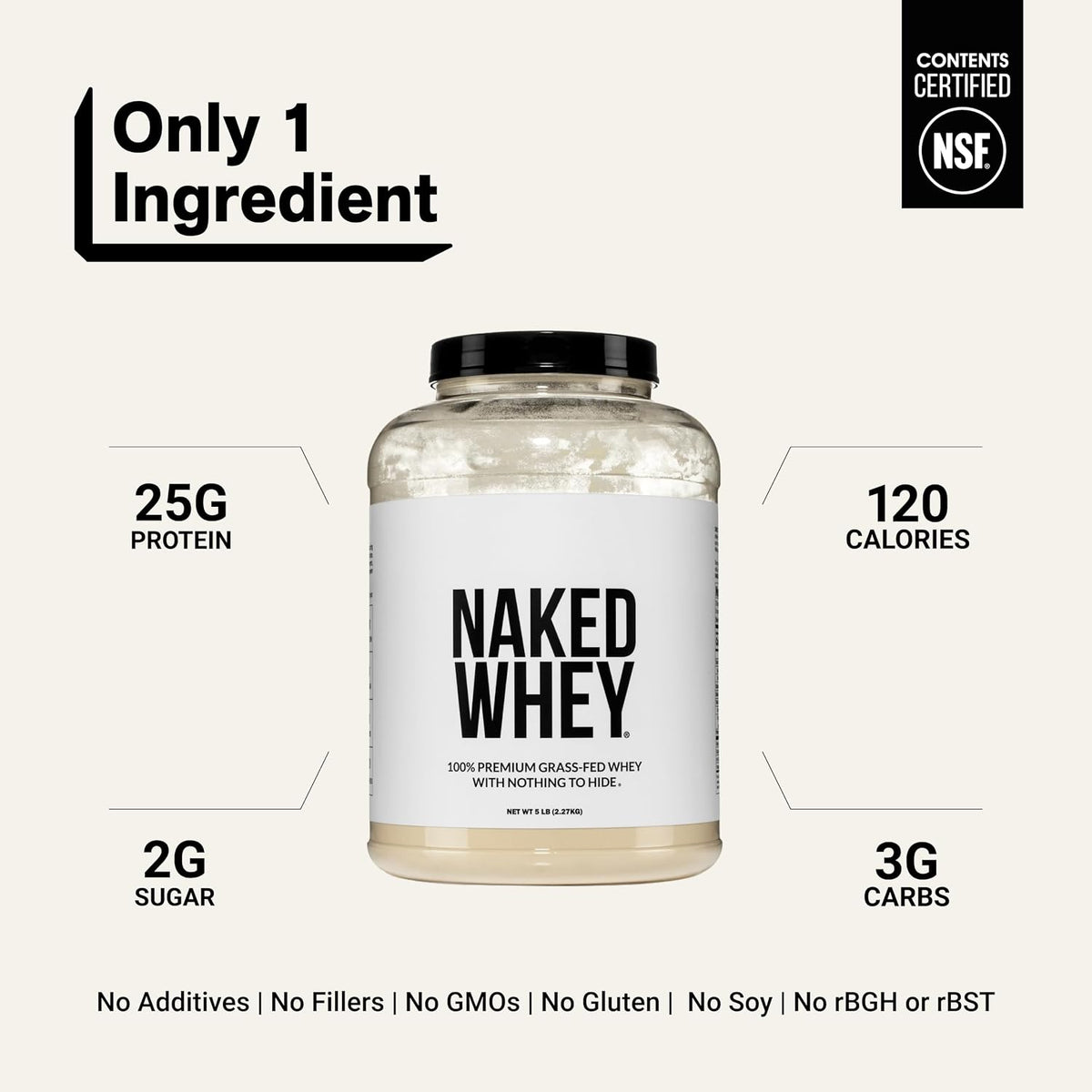 NAKED Whey - Polvo de proteína de suero de leche sin sabor de 5 lib...