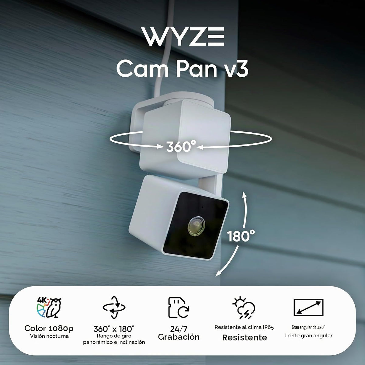 WYZE Cam Pan v3, cámara de seguridad para interiores y exteriores c...