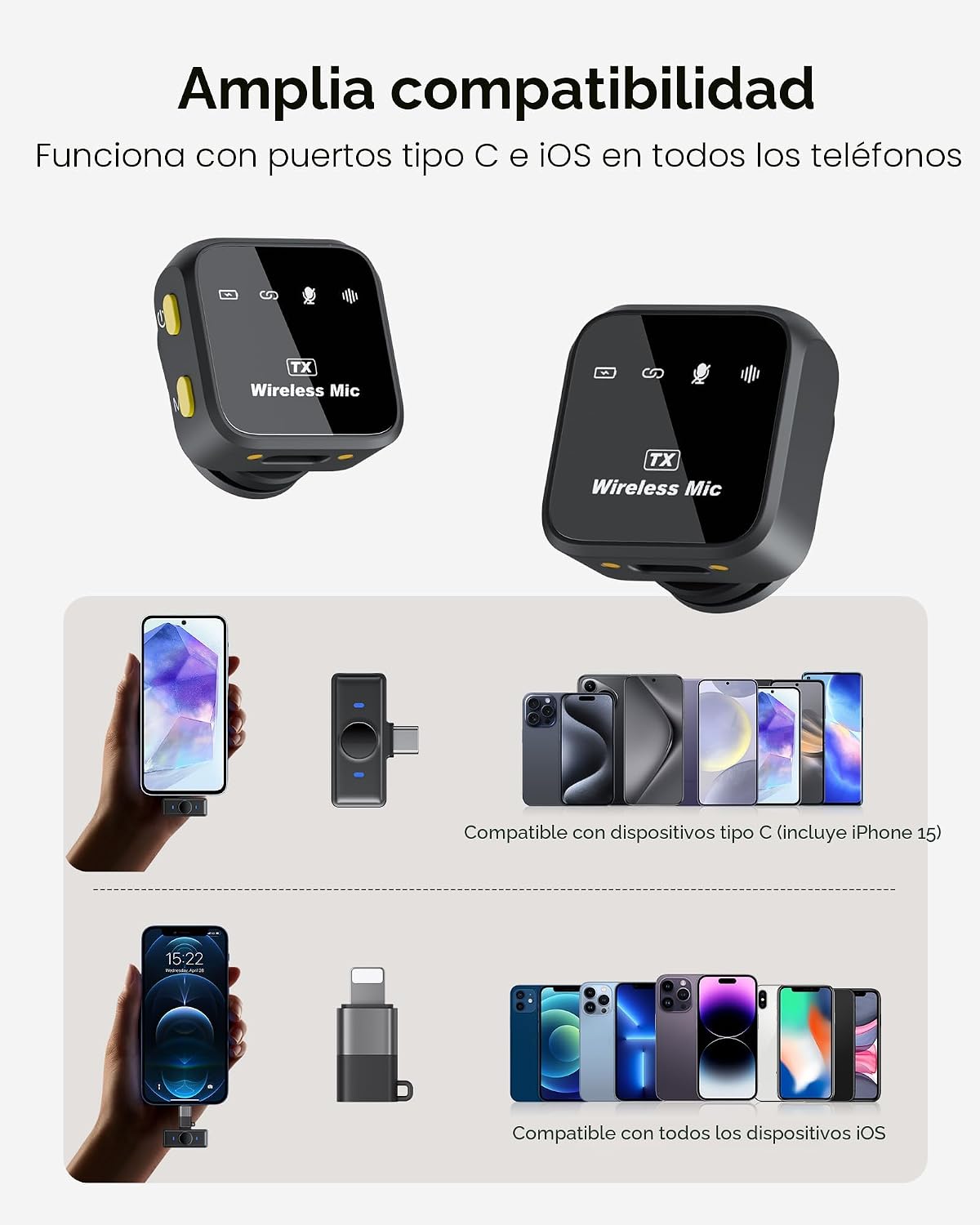Micrófono inalámbrico Lavalier para iPhone iPad Android con estuche...