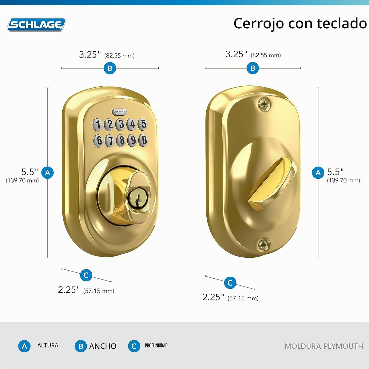 Schlage - Cerradura electrónica para teclado, borde Plymouth, latón...