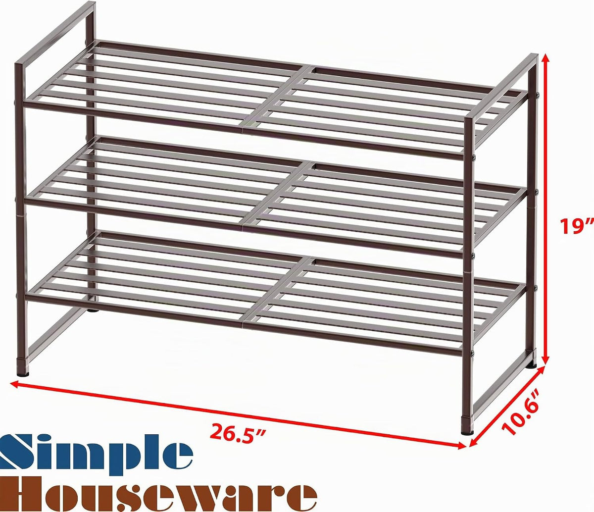 Simple Houseware Zapatero apilable con panel de metal de 3 niveles,...