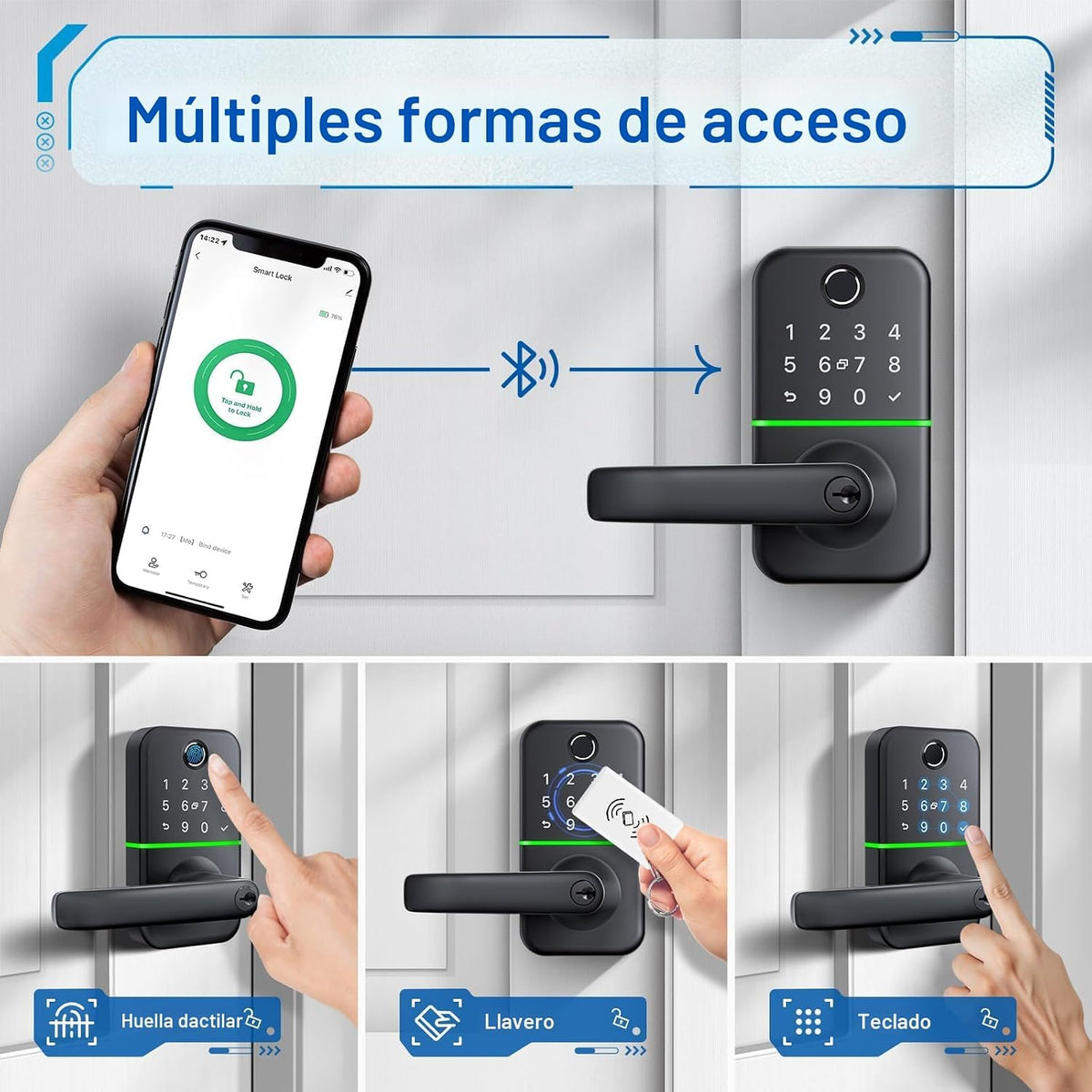 Cerradura de puerta inteligente con teclado y manija: Cerradura sin...