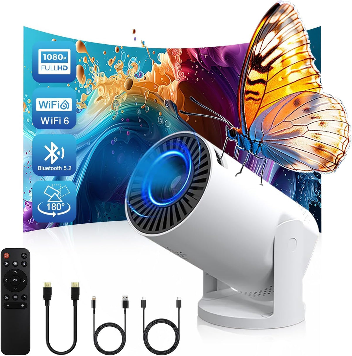 Mini Proyector Inalámbrico con WIFI 6 y Bluetooth, Soporte 4K 1080P...