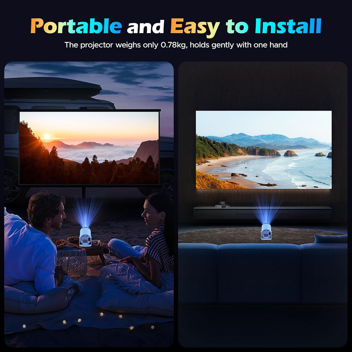 Mini proyector con WiFi y Bluetooth, nativo 1080P, Keystone automát...