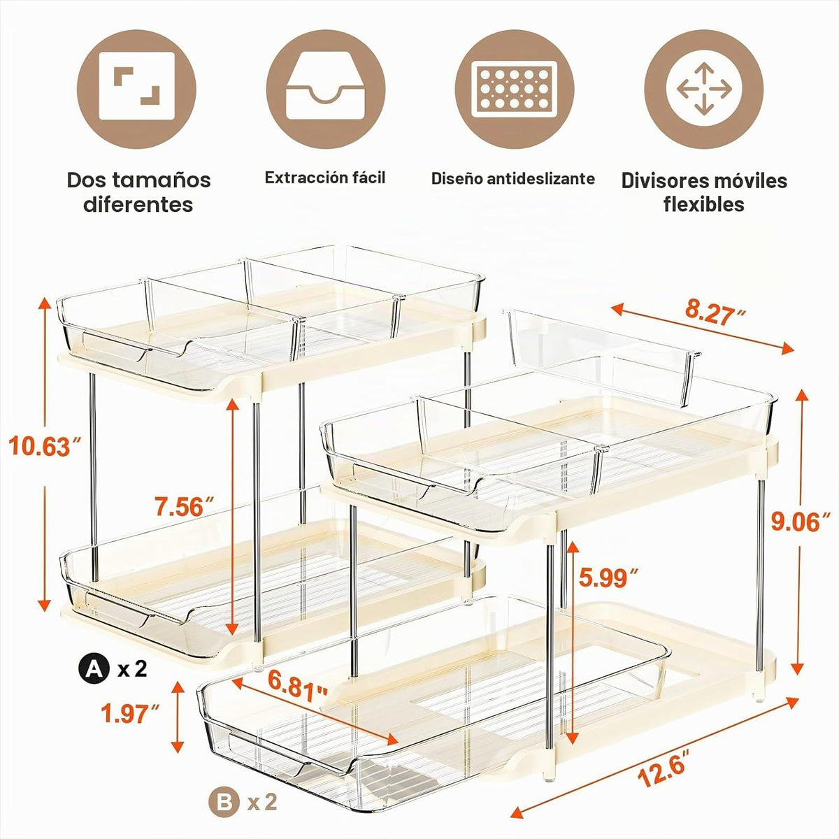 Delamu Organizadores y almacenamiento multiusos de 2 niveles para d...