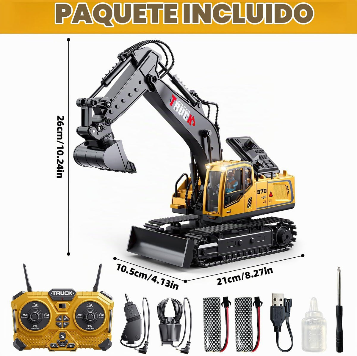 BLUEYAK Excavadora de control remoto para adultos y niños, 1:16, RC...