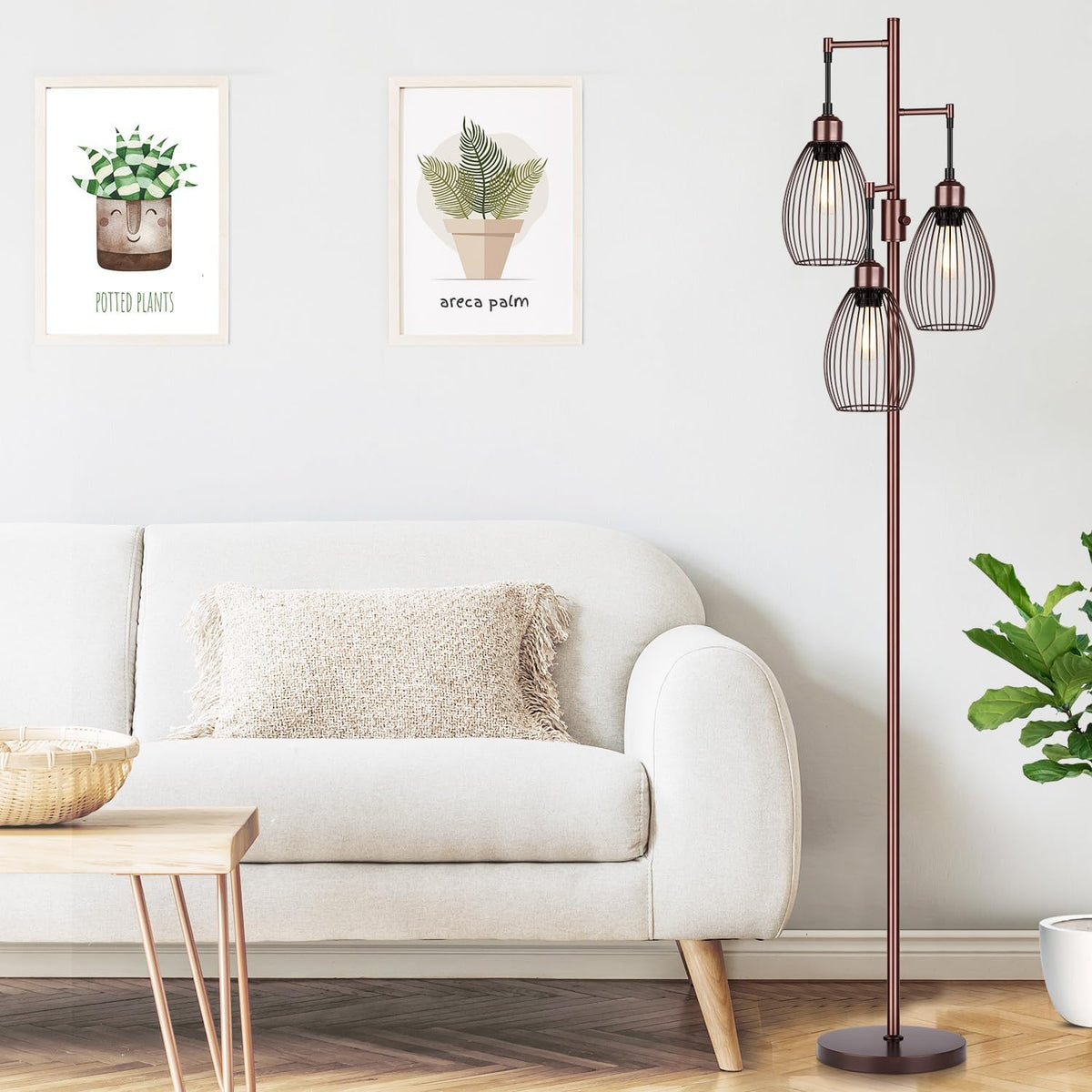 Lámpara de pie regulable, 3 bombillas LED Edison de 800LM incluidas...