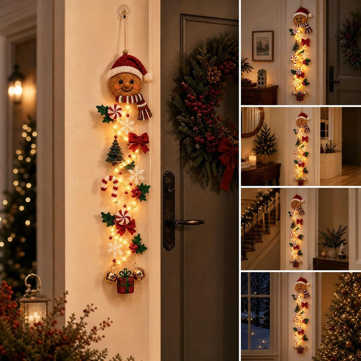 2 colgadores de puerta de Navidad iluminados con muñeco de nieve, l...