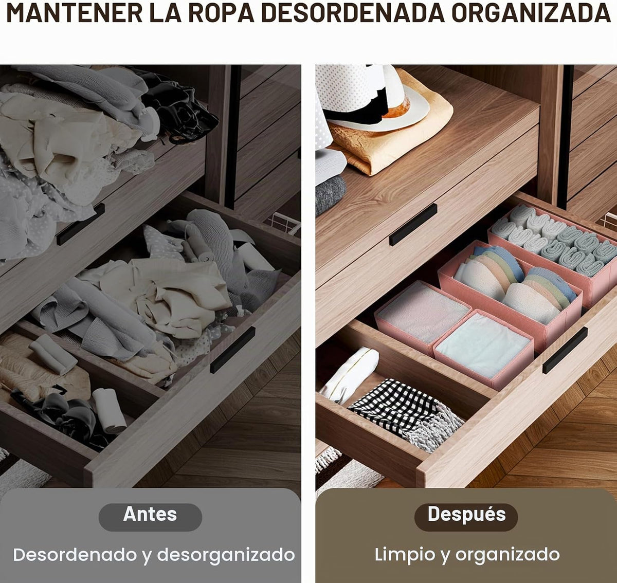 DIMJ Contenedores organizadores de cajones de tela, paquete de 12 o...