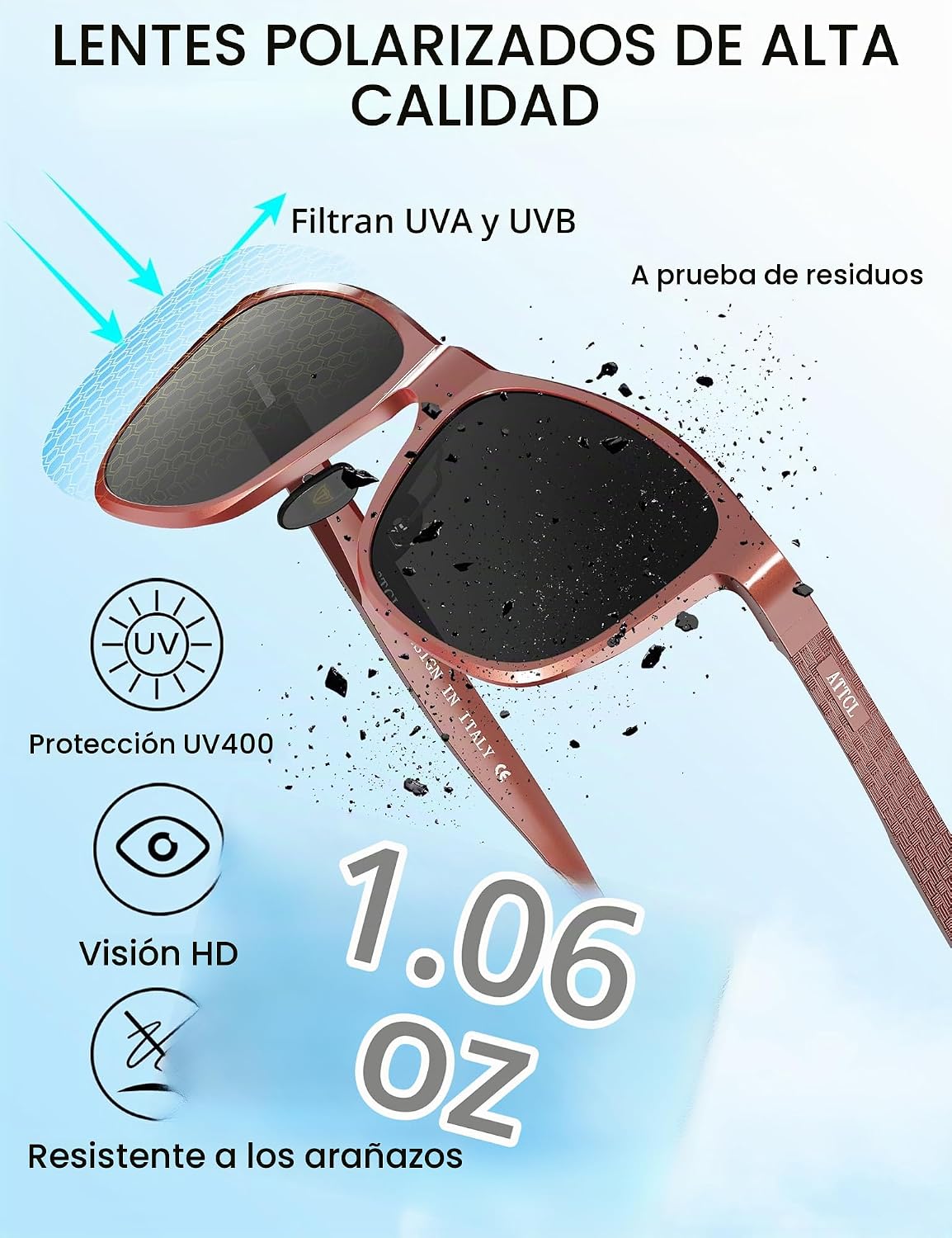 ATTCL Gafas de sol polarizadas para hombre Al-Mg Metal ultraligeras...