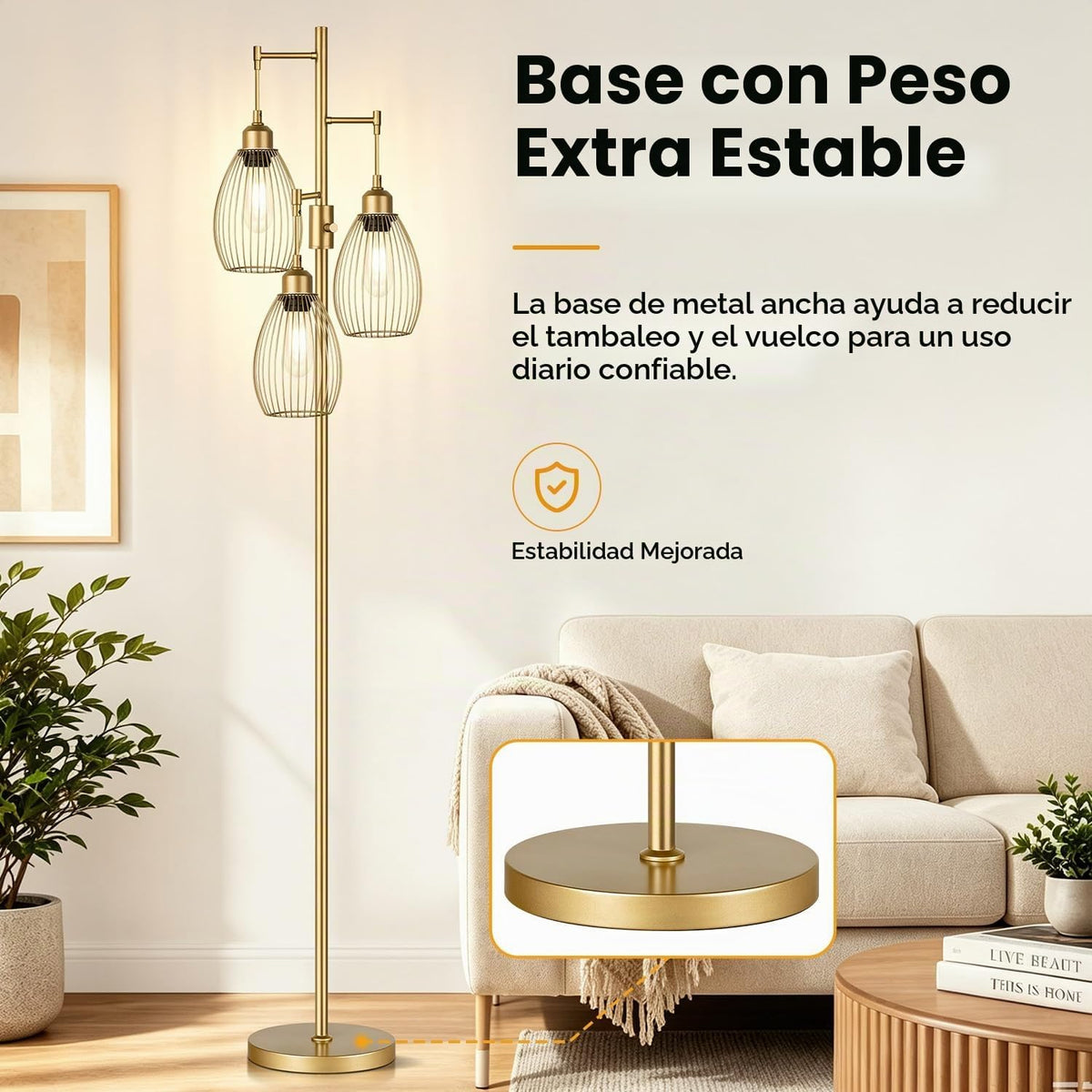 Lámpara de pie regulable, 3 bombillas LED Edison de 800LM incluidas...
