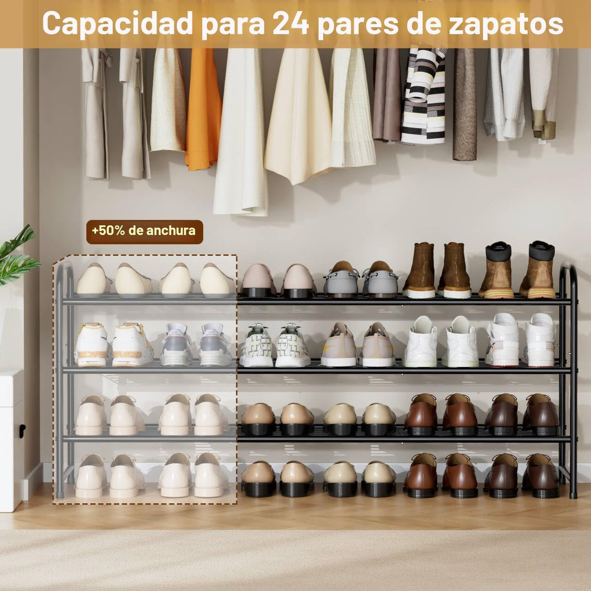 KEETDY Zapatero largo de 3 niveles para armario, organizador de zap...