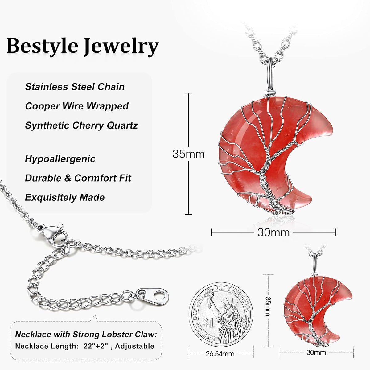 Bestyle Collar de cristal curativo envuelto en árbol de la vida, co...