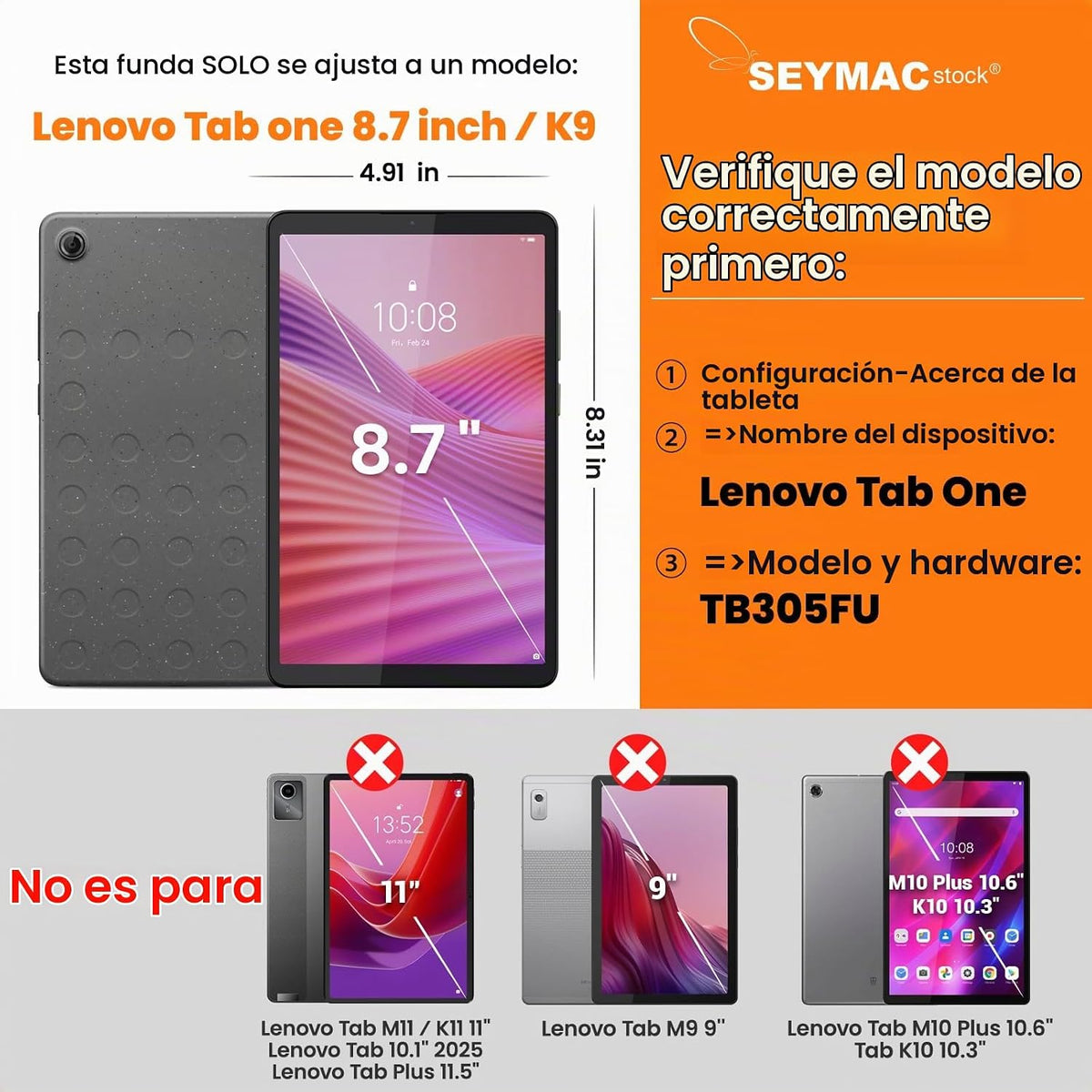 SEYMAC stock Funda para tablet Lenovo Tab One \/ K9 (TB305FU) 8.7 p...