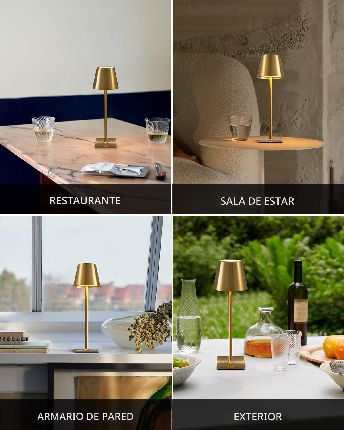 KDG Paquete de 2 lámparas de mesa inalámbricas doradas, lámparas de...