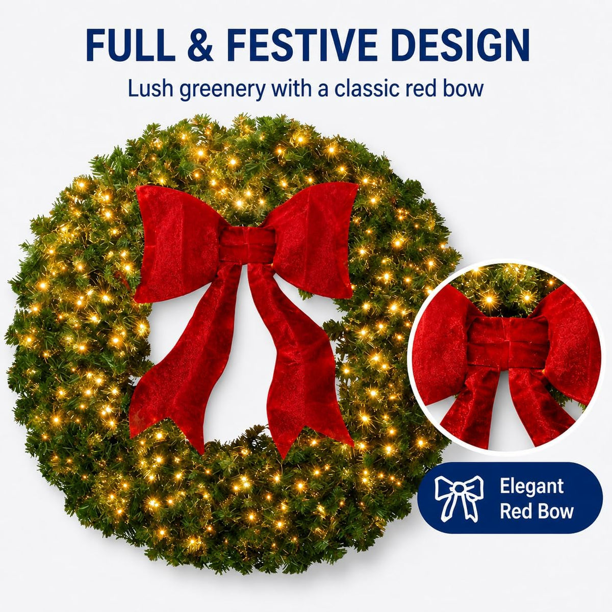 Aptliton Corona de Navidad preiluminada de 48 pulgadas, 200 luces L...