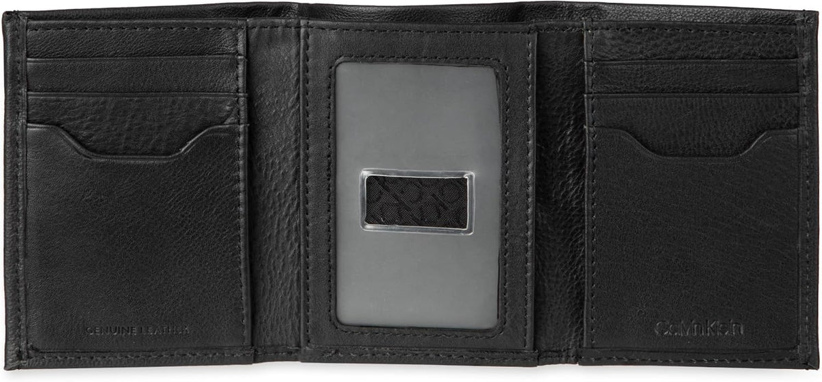 Cartera trifold de cuero con bloqueo RFID para hombre de Calvin Klein
