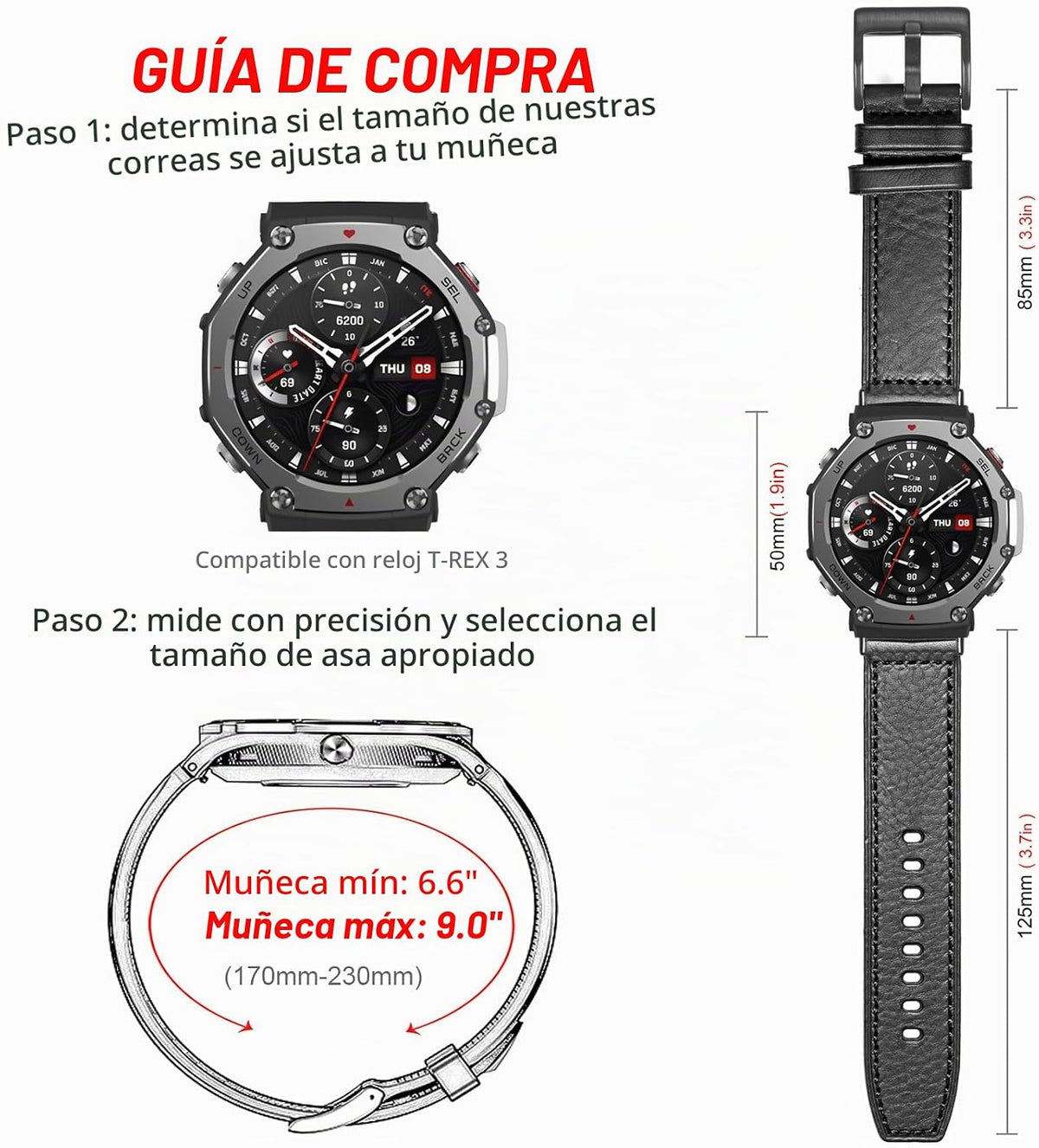 SMITHA Correa de reloj de cuero genuino compatible con Amazfit T-Re...