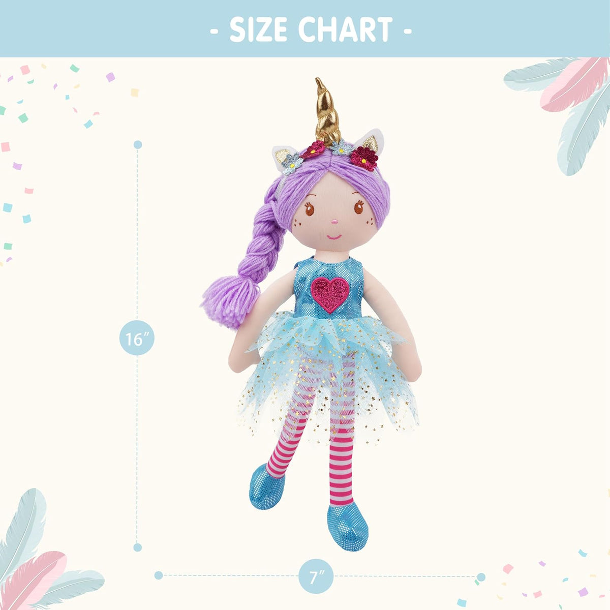 June Garden - Muñeca de peluche Myra Unicorn de 16 pulgadas, pelo m...