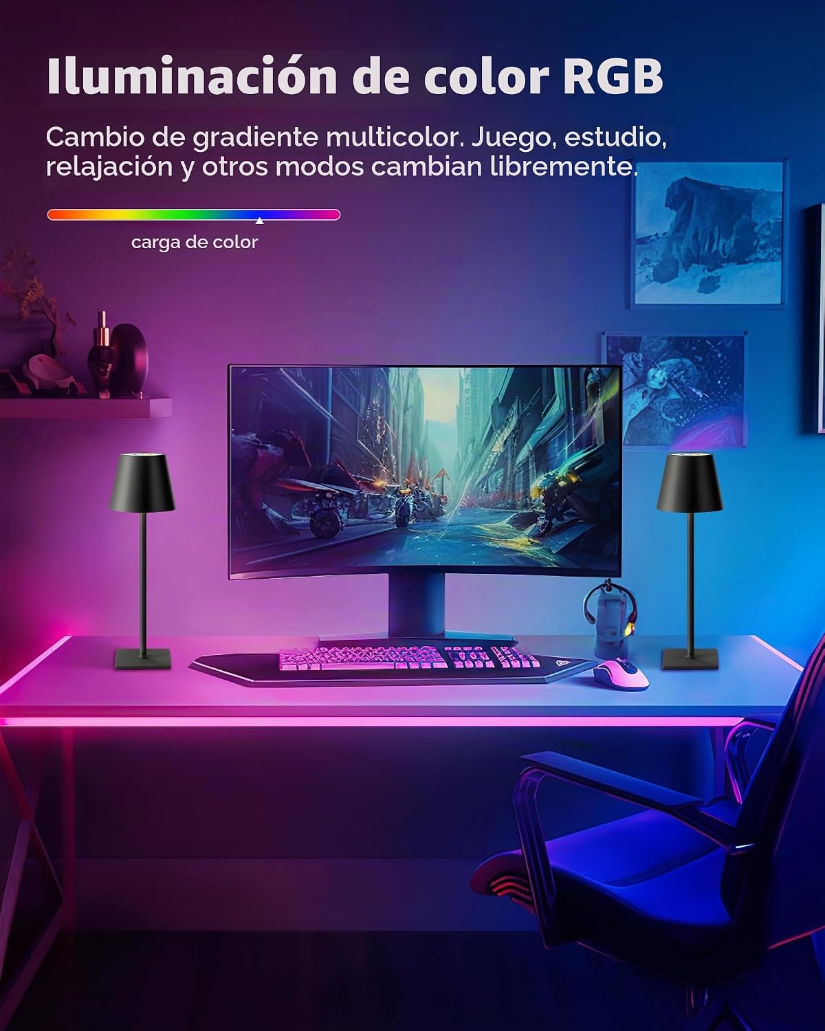 KDG Paquete de 2 lámparas de mesa inalámbricas, atenuación continua...