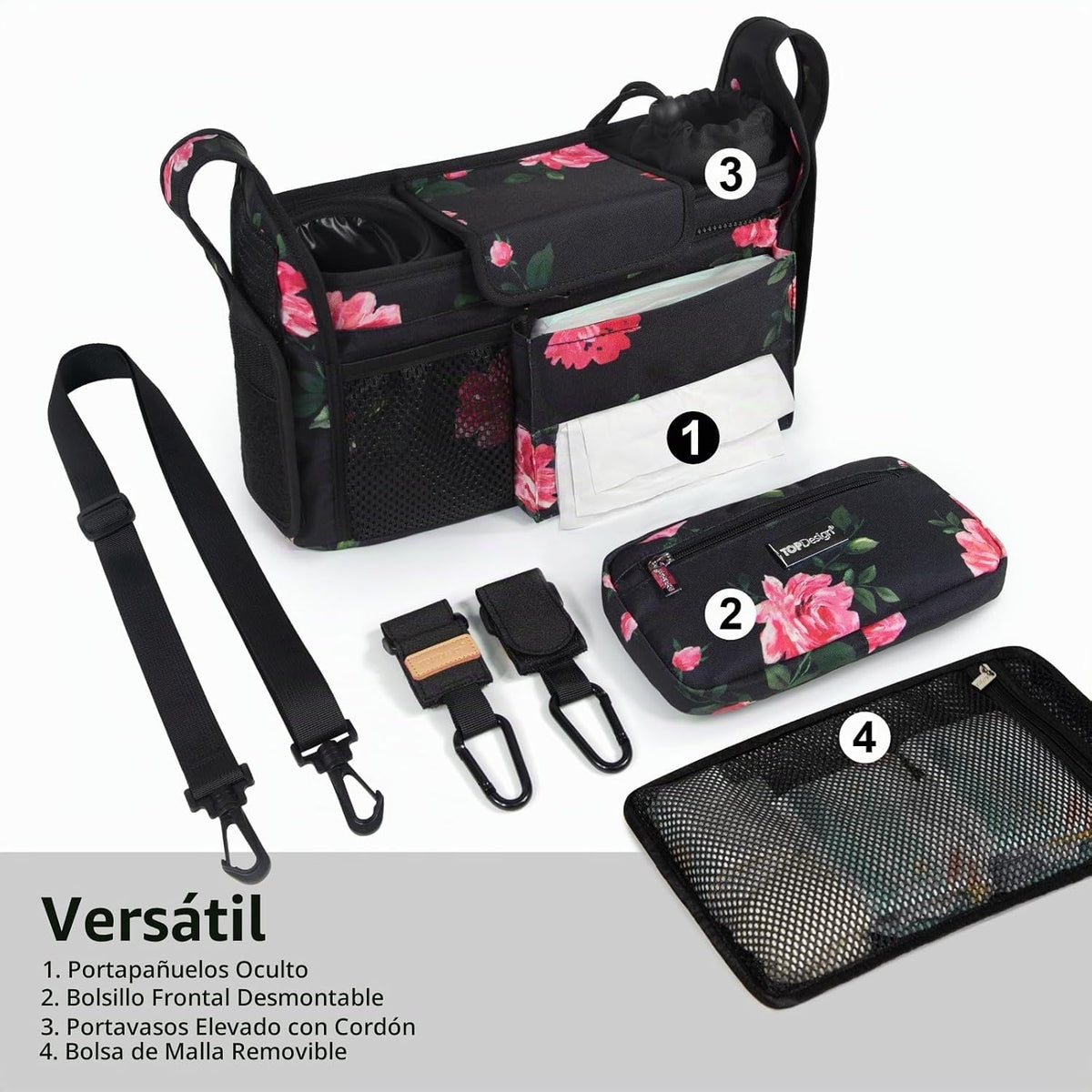 TOPDesign Organizador universal para cochecito de bebé, carrito de...